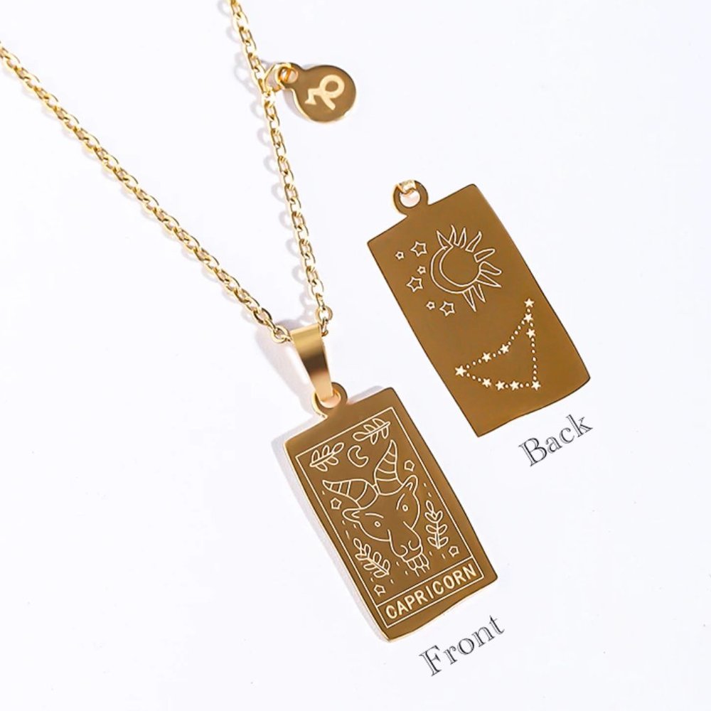 Capricorn Zodiac Pendant Necklace 18K Gold Plated Stainless Astrology - Picture 2 of 8